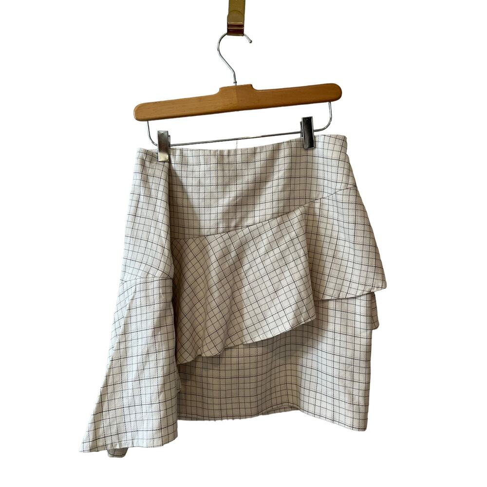 JOIE Window Pane Check Ruffle Mini Skirt 12 - Picture 4 of 9